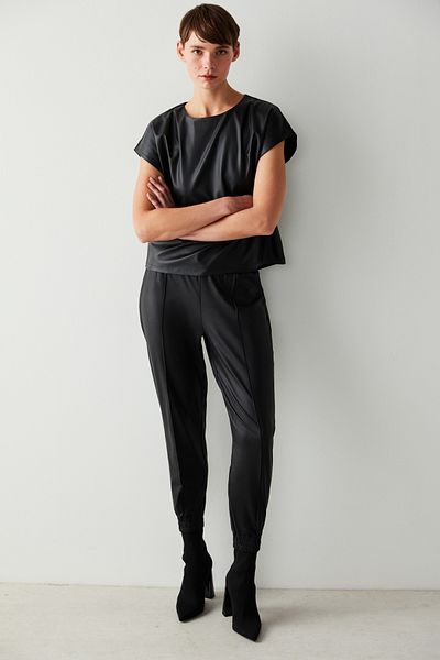 Penti Black Leather Look Elastic Leg Trousers