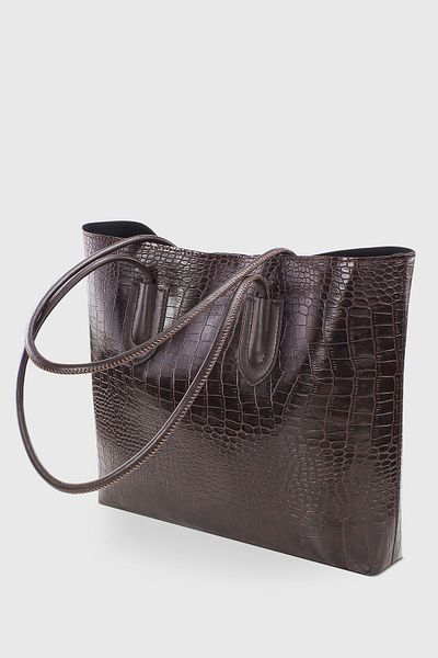 Housebags Dark Brown Crocodile Pattern Retro Vintage Women's Shopper Bag - 264