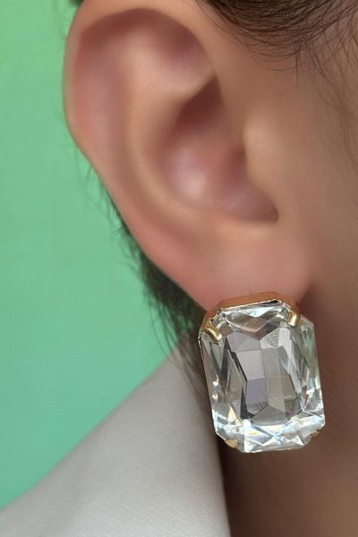 TAKIŞTIR Gold Color Stoned Evening Dress Earrings (Pair)