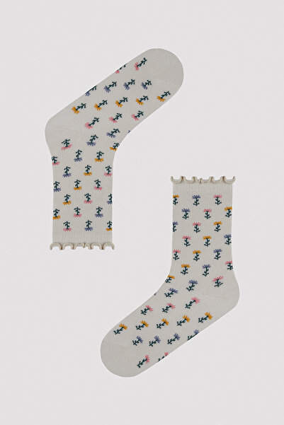 Penti Çiçekli Fırfır Detaylı 2li Yeşil Soket Çorap