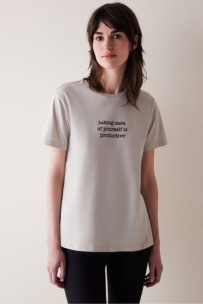 Penti Stone Color Crew Neck Slogan Print T-shirt