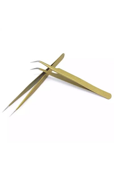 ELLEA NAIL Set of 2 Professional Gold Silk Eyelash Tweezers