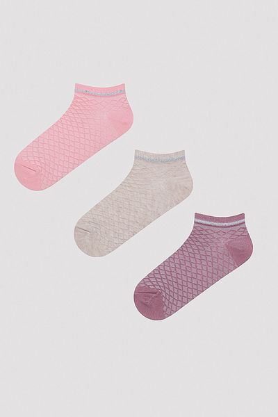 Penti Diamond Jacquard Pink 3-Piece Booties Socks