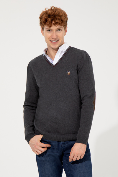 U.S. Polo Assn. Men's Anthracite V-Neck Basic Knitwear Sweater 50251886 -Vr006