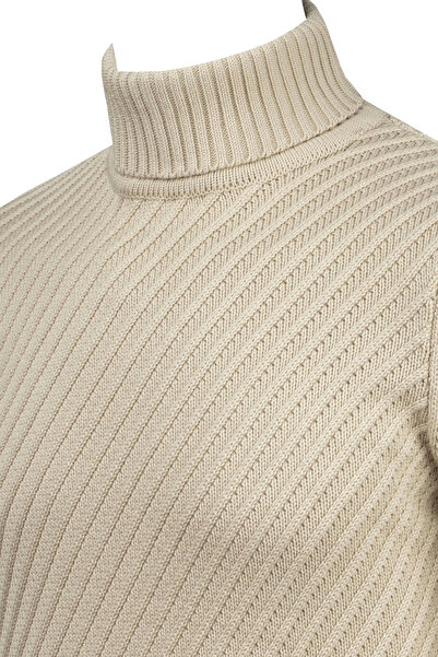 Çizgi Triko Чоловічий смугастий трикотажний светр - з візерунком на рукавах і талії, сталева в'язка, Regular Fit-5024E