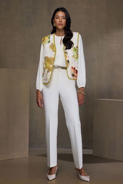 UPGRADE Çiçekli Kapitone Yelek Ekru