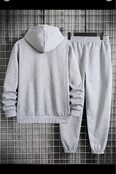 NO 601 Unisex Gri Fermuarlı Ceket Gri Eşofman Altı Takım