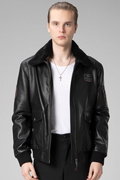 Dericlub Falcom Jumbo Collar Fur Real Leather Men's Coat