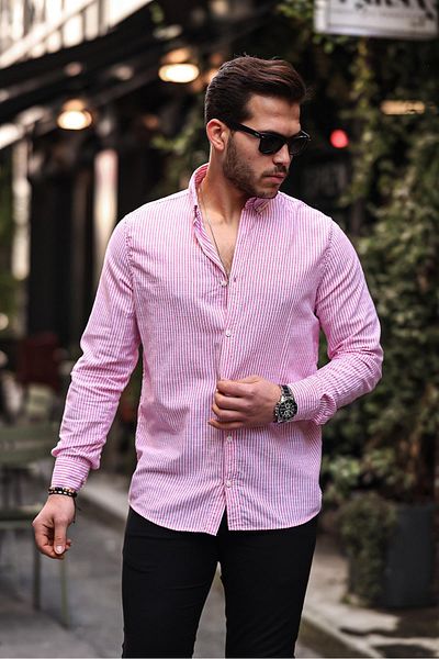 Valiberta Straight Striped Flam Linen Shirt - Burgundy