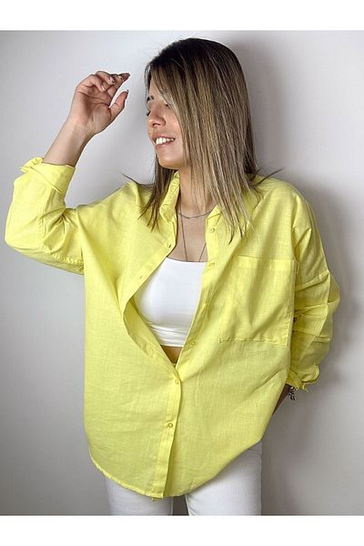 Durmaz Cămașă oversize de in pentru damă Cămașă de in de vară sezon nou