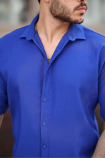 Valiberta Parliament Blue - Oversize Ribbed Short Sleeve Shirt