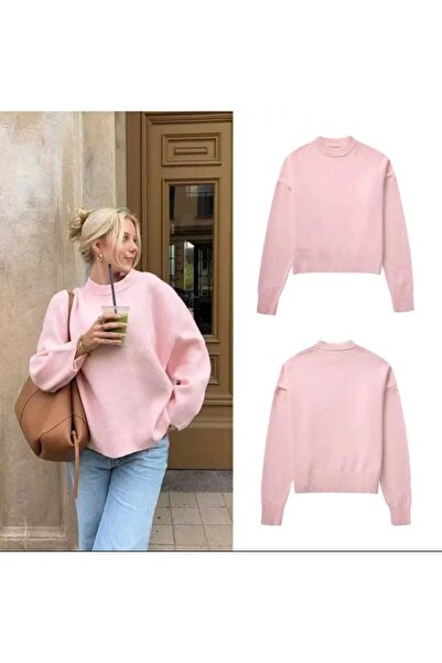 KNİTİCAL TEKSTİL l pink2024 pembe Bisiklet Yaka Oversize Triko Kazak