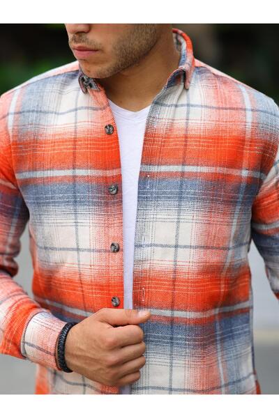 Valiberta Şeritli Oduncu Fit Gömlek - Turuncu
