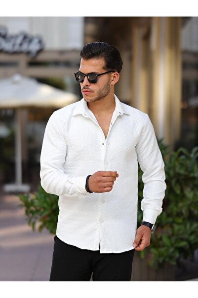 Valiberta Geometrik Desen Kapitone Desenli Gömlek/Ceket - Beyaz