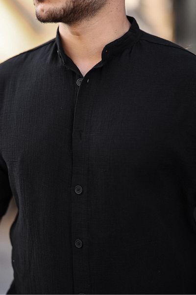 Valiberta Black Judge Collar Muslin Short Sleeve Shirt