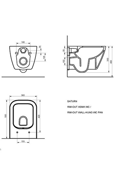 Seramiksan Saturn Rim-Out (Kanalsız) Asma Klozet + Yavaş Kapanır Kapak Set