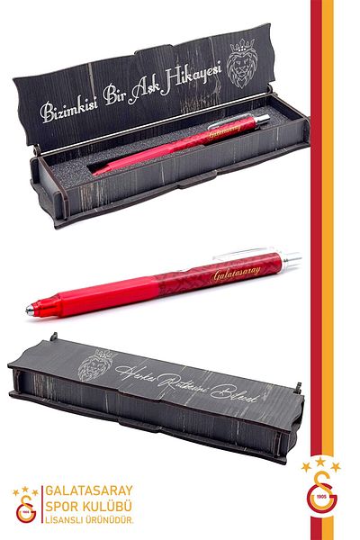 Galatasaray Premium Licensed 0.7 Tip Versatil Pen - Gift Wooden Box