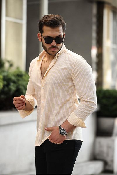 Valiberta Yellow Carina Striped Breathable Cotton Men's Shirt