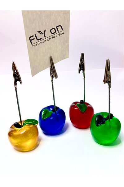 FLYON 4 Pieces Mixed Apple Shaped Note Holder Metal Pincer Note Holder Note Holder Paper Holder