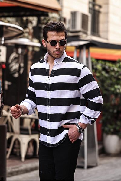 Valiberta Striped Muslin Washable Shirt - Black