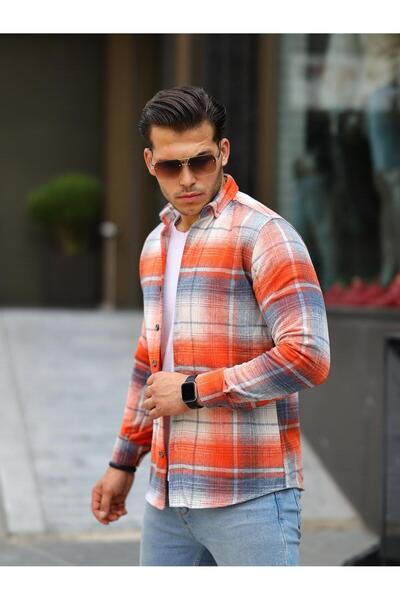 Valiberta Şeritli Oduncu Fit Gömlek - Turuncu