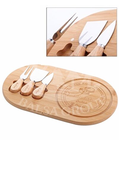 ALBETTO طقم جبنة وعرض من الخيزران مقاس 33 سم مكون من 4 قطع - bmb44