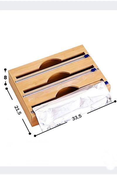 Bonjour Bamboo 3-Piece Stretch Film and Foil Cutter Organizer, Stretch Foil Box