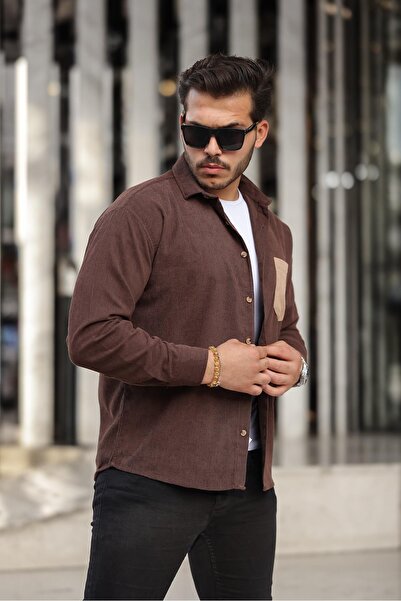 Valiberta Дълъг кадифен риза с капси - тъмно кафяв