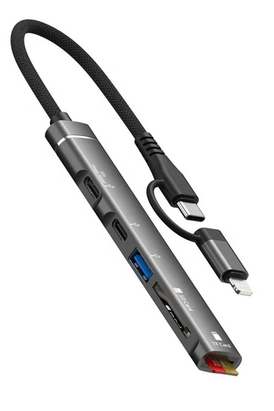 Abbruch 5in2 Type-C+Lightning Dönüştürücü Çoklayıcı Hub PD Typec - USB, SD/TF Kart Okuyucu Macbook Uyumlu
