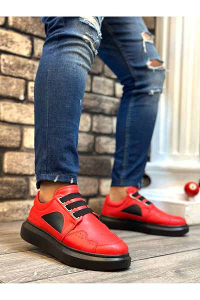BOA BA0302 Boa - Red Black Men's Shoes, Thick Sole and Laceless Style