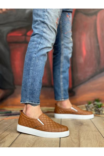 BOA BA0353 Tan Quilted Casual Ανδρικά Παπούτσια - Χωρίς κορδόνια