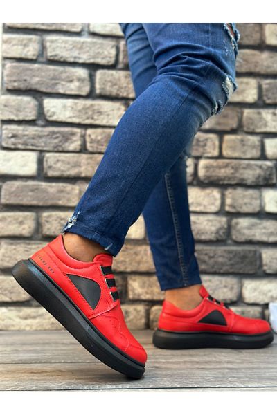 BOA BA0302 Boa - Red Black Men's Shoes, Thick Sole and Laceless Style