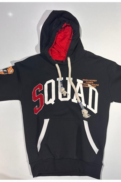 Plus Eighteen SWEAT KAPŞONLU POLAR KUMAŞ SİYAH SQUAD BASKILI