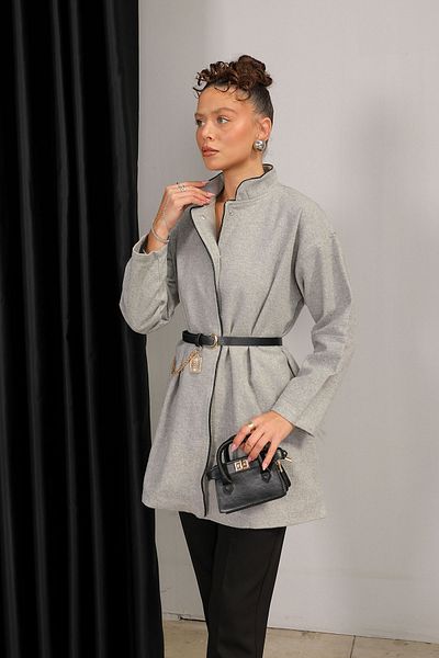 Melike Tatar Grey Belted Stamp Coat 32-6425-1