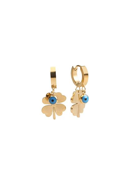 FOURSOLOS Steel Women's Earrings, Evil Eye Beads Clover, Gold Color, No:25