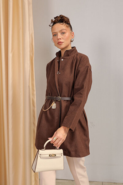 Melike Tatar Brown Belted Stamp Coat 32-6425-1