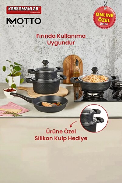 Kahramanlar Motto Siyah Döküm 7 Parça Tencere Seti 3550