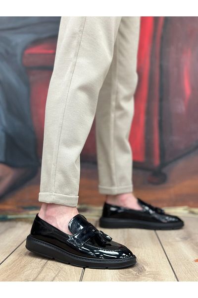 BOA Ba0005 Laceless High Sole Classic Patent Leather Belted Tasseled Men's Shoes