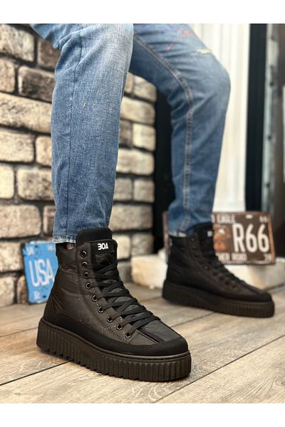 BOA BA0811 BOA High Black Sole Black Parachute Fabric Skin Detailed Half Ankle Sports Boots