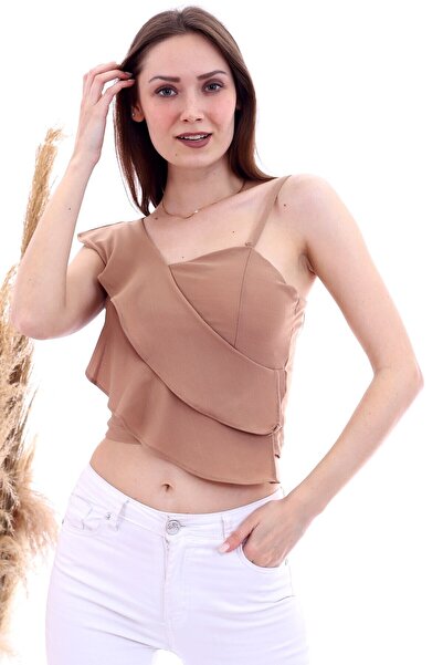 Cotton Mood 20060652 Knitted Crepe Flounce Blouse Biscuit