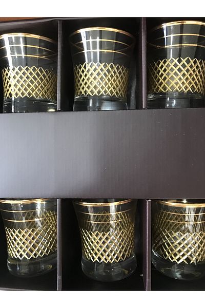 DECOSTYLE 420014 M1 Square Cut Gold Plated Paşabahçe Water Glass Set of 6
