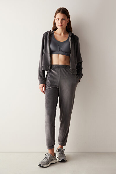 Penti Antrasit Kapüşonlu Yumuşak Dokulu Kadife Sweatshirt