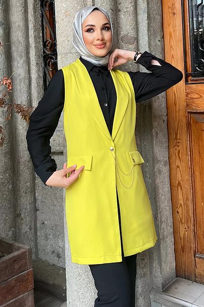 julude Vestă Hijab Blazer verde ulei cu buzunar ascuns