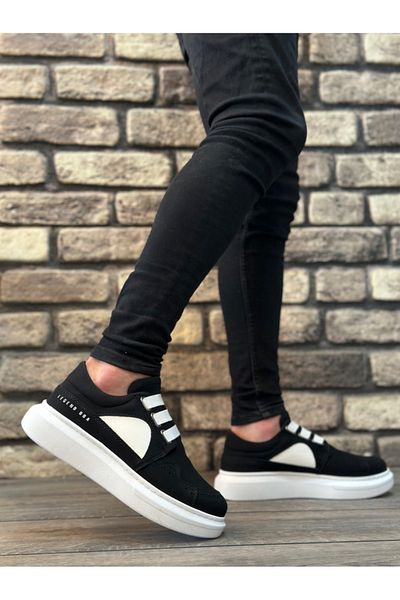 BOA BA0302 Boa - Black and White Men's Shoes, Thick Sole and Laceless Style