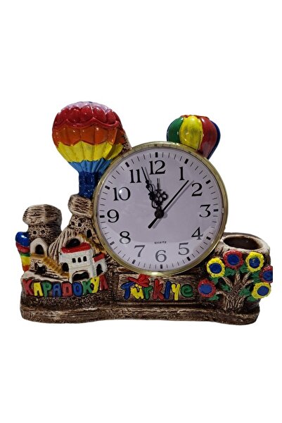 Genel Markalar Renkli Alçı Kapadokya Peribacası Masa Saati ve Kalemlik Seti