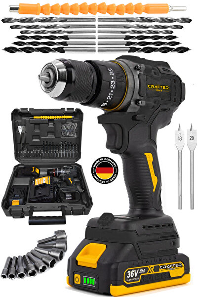 CRAFTERTOOLS 36v 5ah Çift Batarya 10mm Çelik Mandren Darbeli Şarjlı Matkap Akülü Vidalama Seti