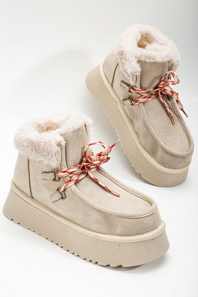 ELLOLİTA LUXURY SHOES Γούνινες Γυναικείες Μπότες - Δαντέλα, Χοντρή Σόλα και Πτυσσόμενος Γιακάς