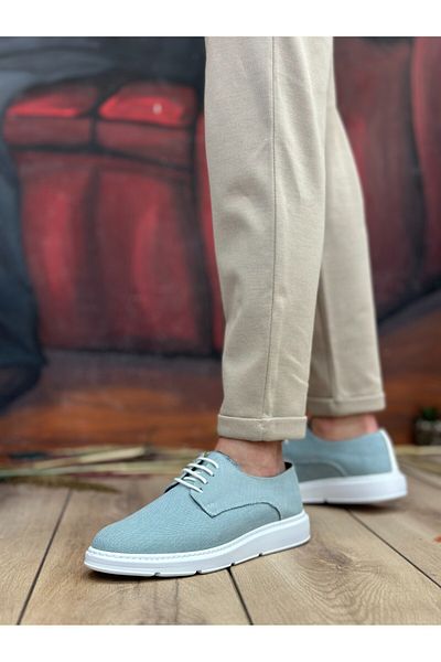 BOA BA0003 - High Sole Turquoise Linen Men's Sneakers