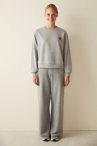 Penti Gray Melange High Waist Wideleg Cargo Pants