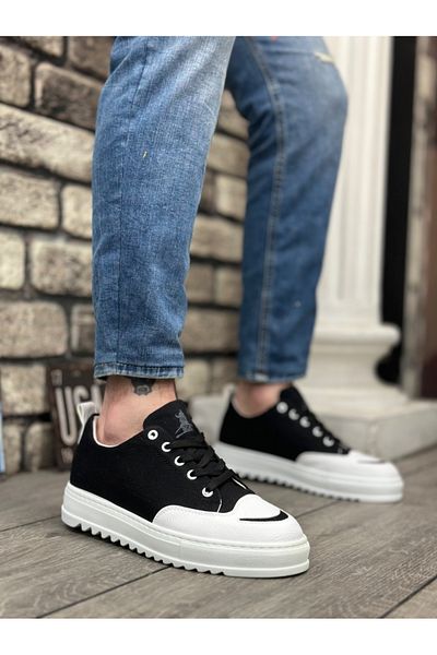 BOA BOA BA0328 - Smile Patterned Black and White Sports Men's Shoes, Thick High Sole